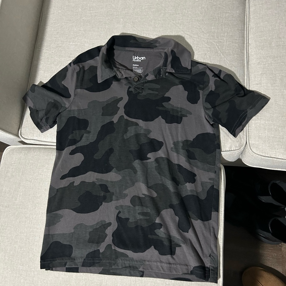 Urban Pipeline Boy’s Camouflage Polo Shirt - Black and Gray